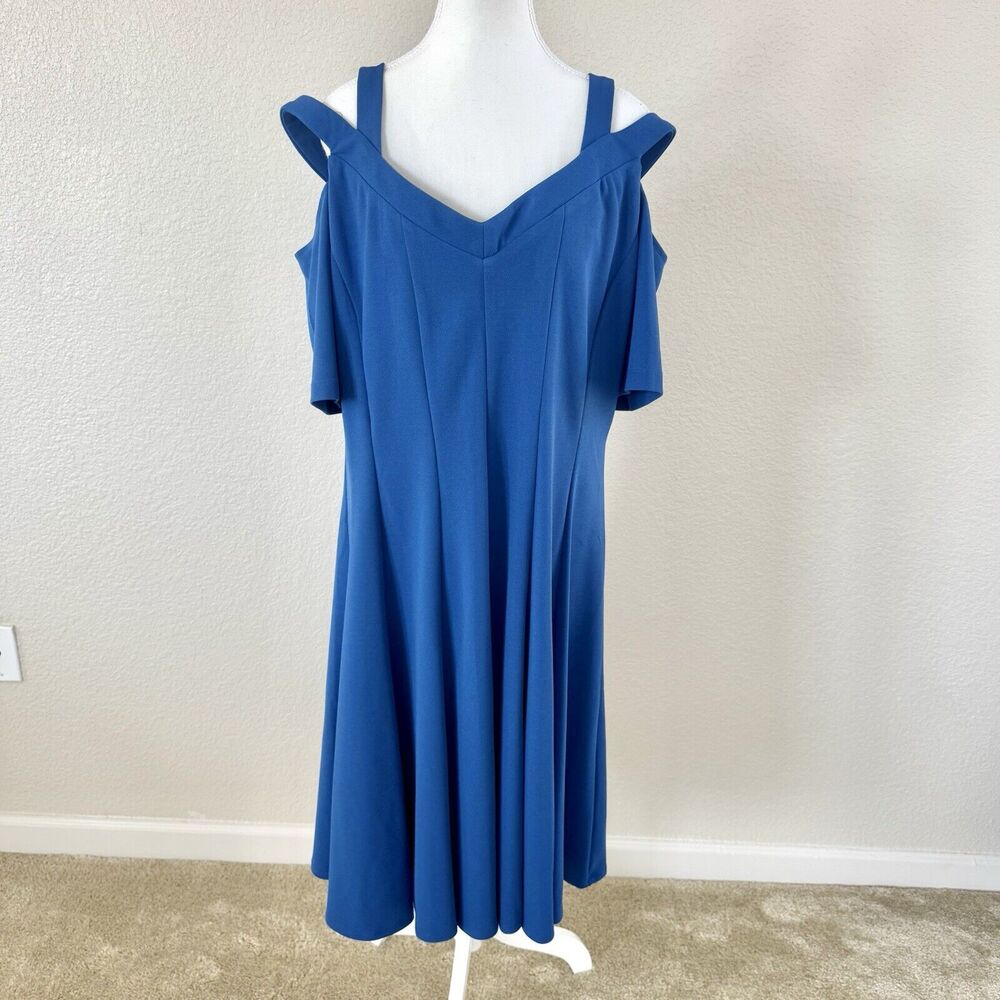 $99 Lane Bryant Strappy Cold Shoulder Fit & Flare Dress Royal Blue Plus Size 16 - Picture 4 of 16